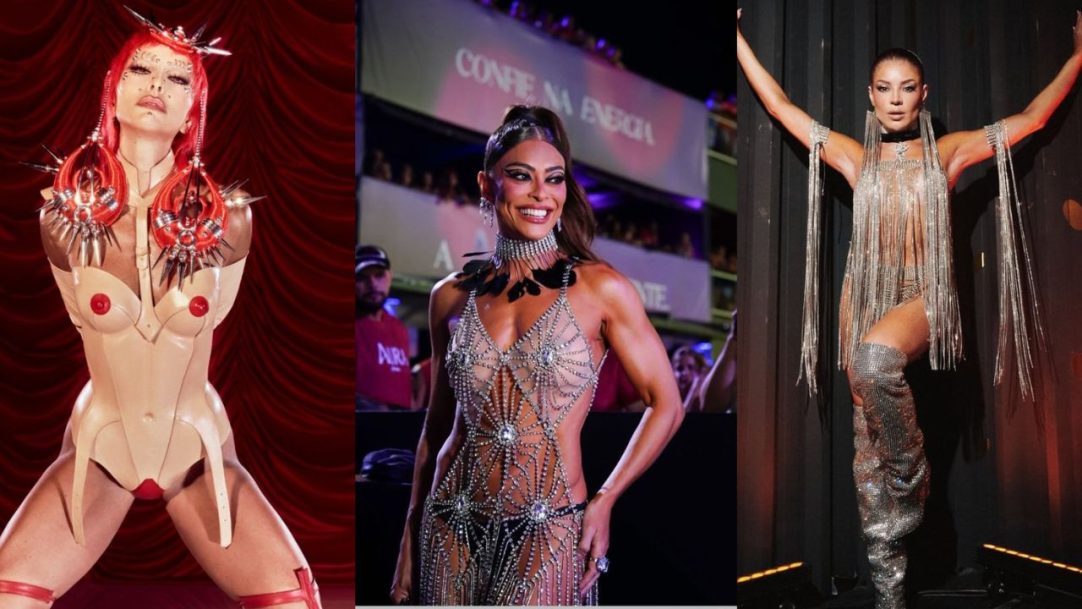 Famosas apostam em brilho e recortes ousados e transformam looks em espetáculo de pele à mostra