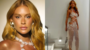 Marina Ruy Barbosa elege produção transparente e reluzente para a noite na Sapucaí ao lado do noivo