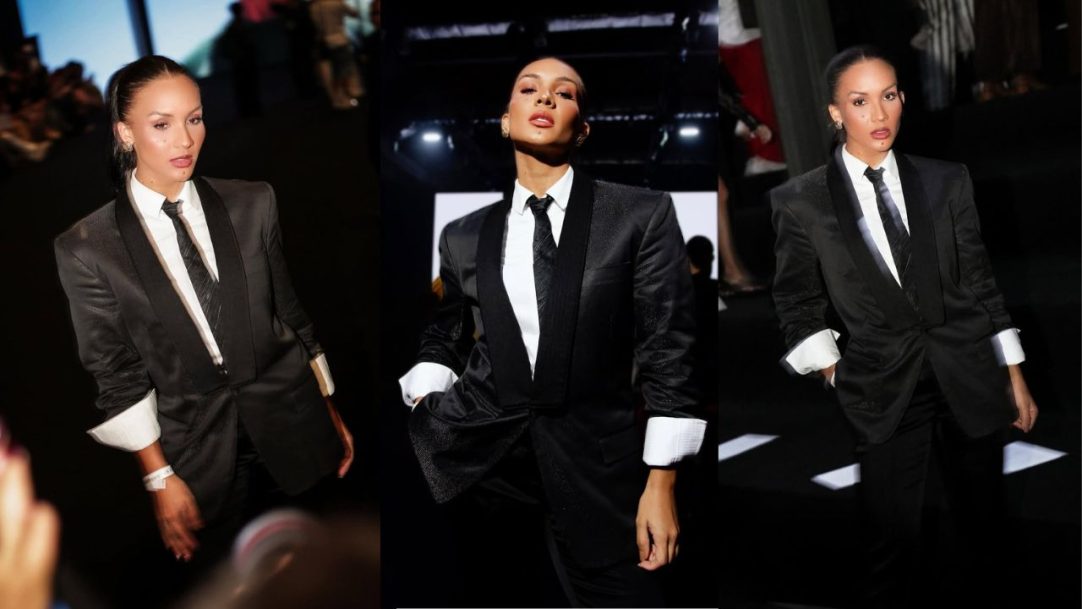 Maxiane aposta em look de alfaiataria no Rio Fashion Week