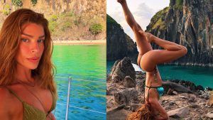 De biquíni, Grazi Massafera impressiona com pose de yoga na natureza: “Deusa”