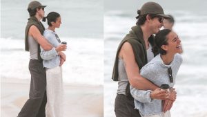 Shawn Mendes e Bruna Marquezine trocam beijos e abraços em manhã romântica na praia do Rio