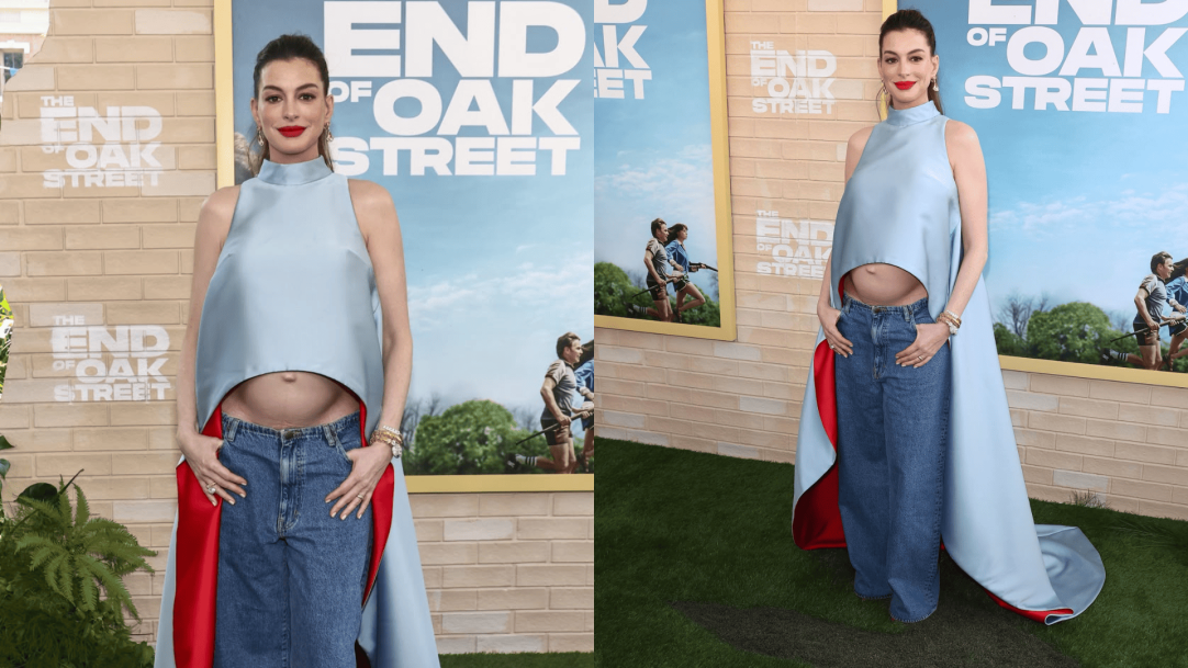 Anne Hathaway rouba a cena e exibe barrigão de gravidez em première