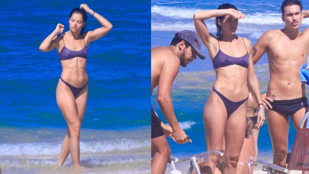 Agatha Moreira aproveita praia do Rio com amigos em dia de sol