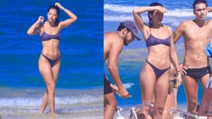 Agatha Moreira aproveita praia do Rio com amigos em dia de sol