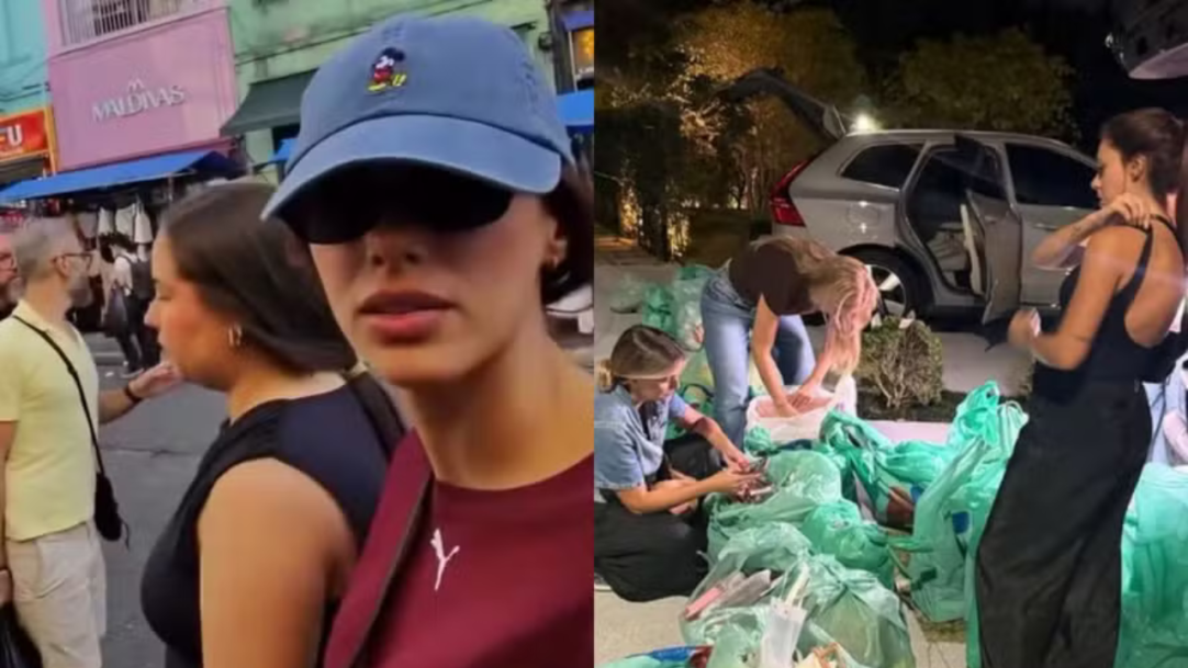 Bruna Biancardi compra decoração na Rua 25 de Março para festa junina com Neymar
