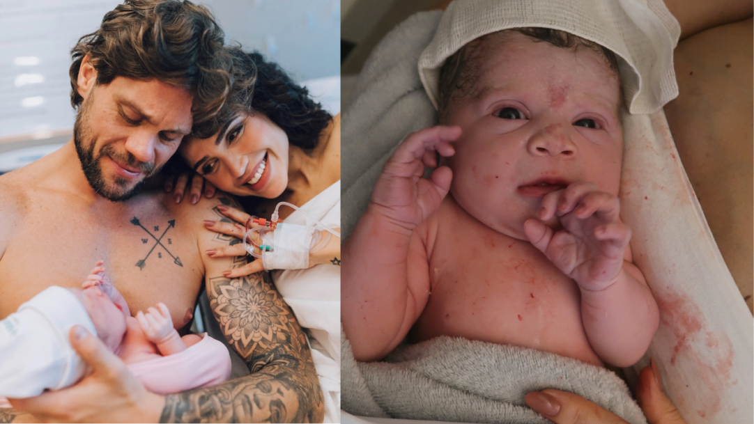 Ex-BBBs Paula e Breno compartilham registros do nascimento da filha: ‘Depois de tanto sonhar, finalmente temos você’