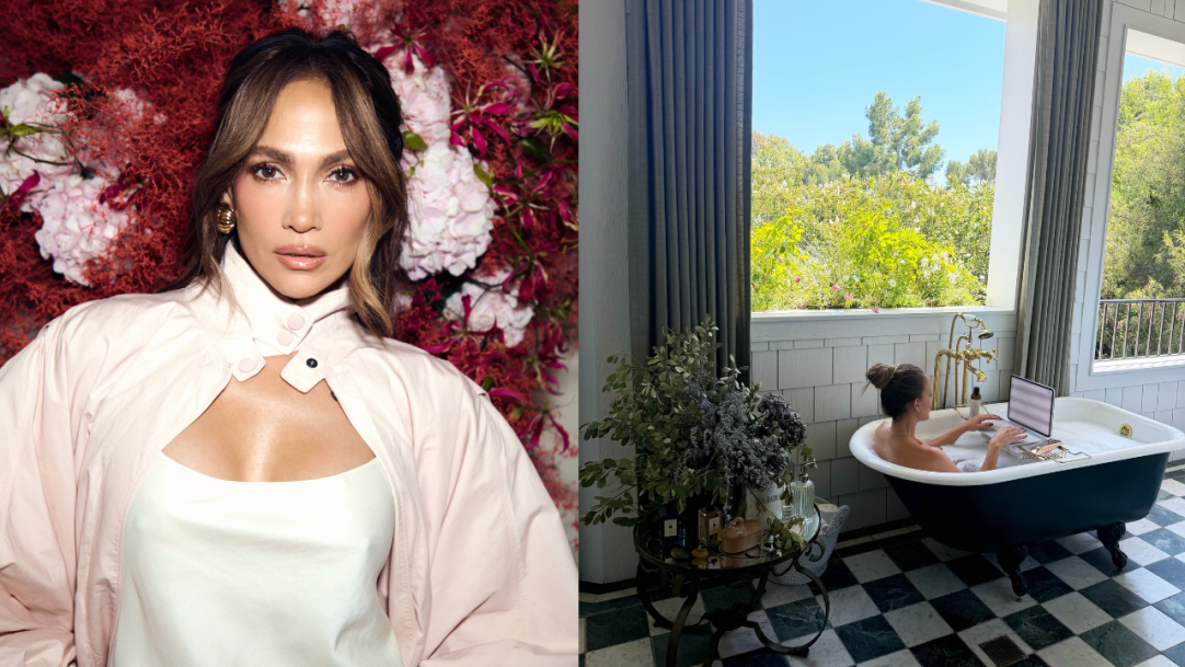 Jennifer Lopez surpreende ao transformar banheira em escritório