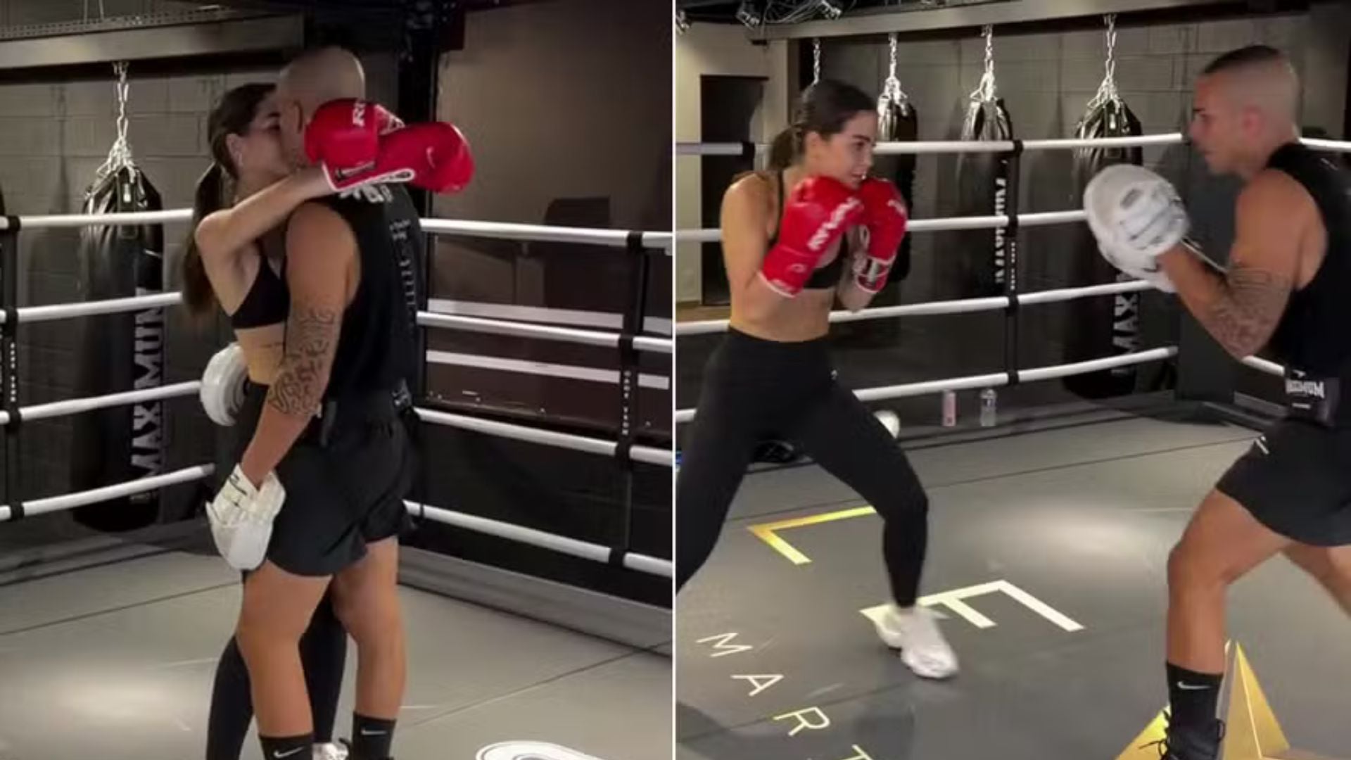 Treino apaixonado: Mel Maia faz aula com o namorado lutador, Luan Medeiros, e casal troca muitos beijos