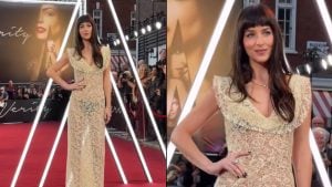 Dakota Johnson atrai olhares com vestido de renda transparente na première de “Verity” em Londres