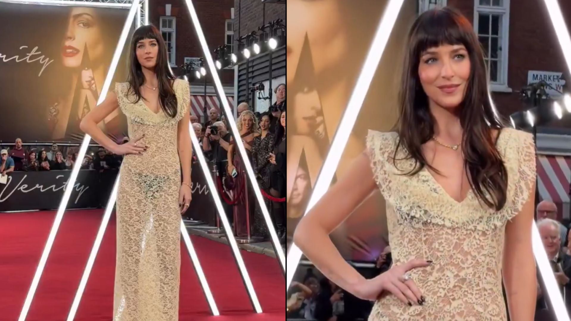 Dakota Johnson atrai olhares com vestido de renda transparente na première de “Verity” em Londres