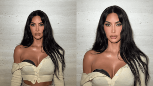 Kim Kardashian rouba a cena em evento beneficente ao apostar em blusa totalmente desabotoada com sutiã à mostra