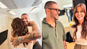 Paolla Oliveira e Diogo Nogueira se reencontram e trocam abraços, risadas e olhares; veja