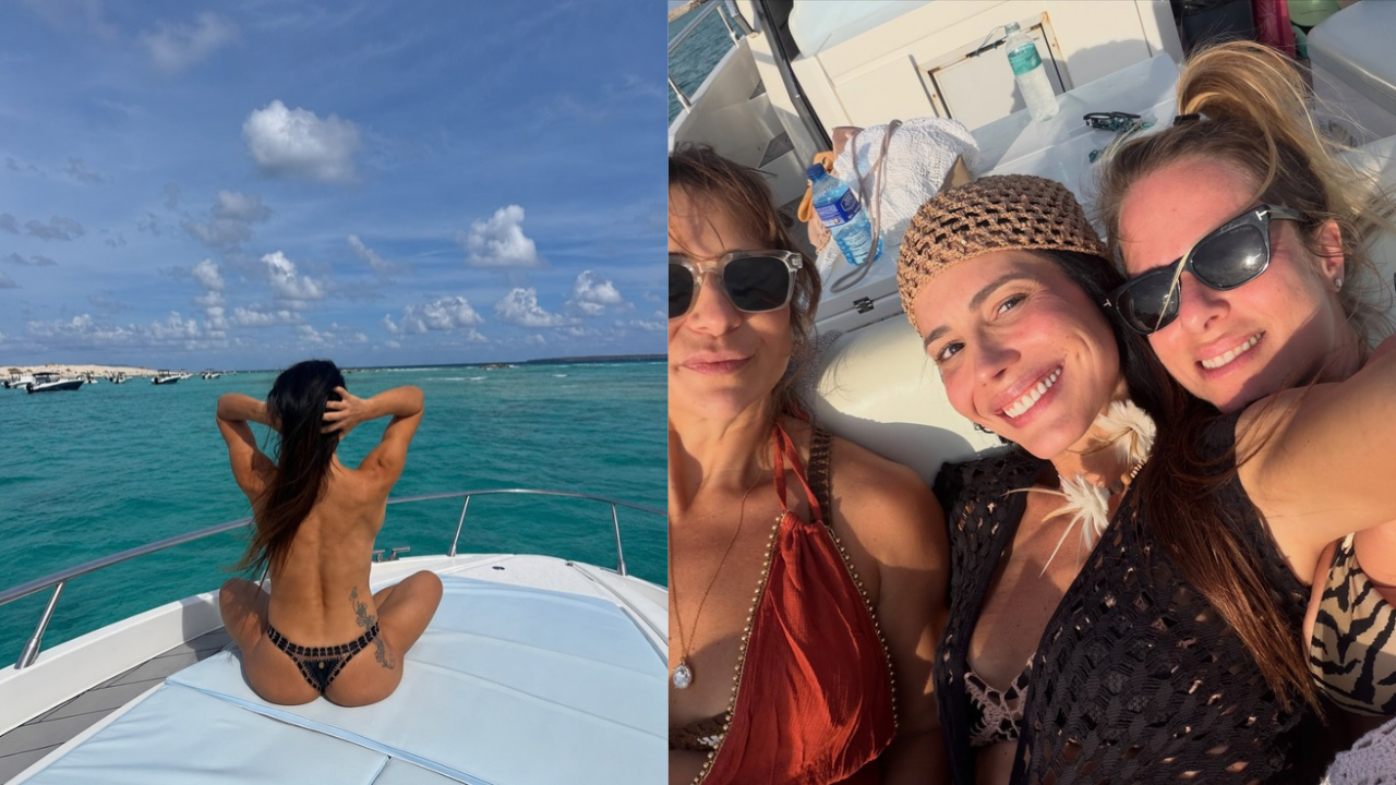 Ju Knust compartilha fotos topless de passeio de barco em viagem com amigas para Formentera