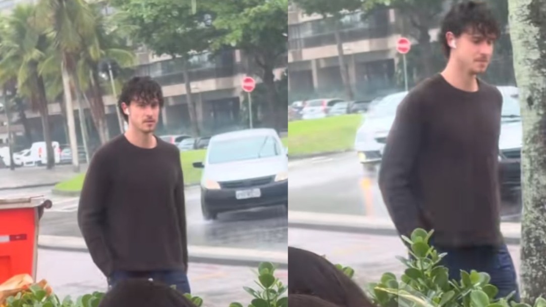 Shawn Mendes é flagrado caminhando na chuva no Rio e fãs brincam: ‘Bem performático’