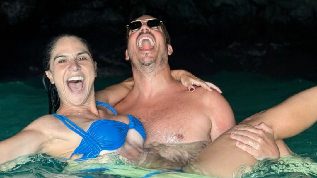 Fábio Porchat e Priscila Castello Branco nadam com tubarões em Cabo Verde
