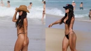 Ex-BBB Larissa Santos é flagrada de biquíni no Rio