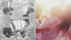 Arthur Aguiar e Jheny Santucci trocam beijo em chá revelação do segundo filho