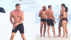 Malvino Salvador e Kyra Gracie aproveitam dia de sol e mar em família no Rio de Janeiro