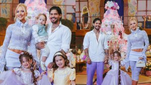 Virginia Fonseca e Zé Felipe posam juntinhos em festa de Maria Flor e levam fãs à loucura