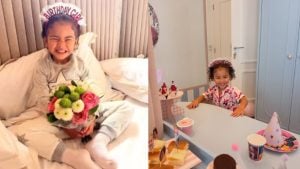 Filha de Neymar e Bruna Biancardi ganha flores e é ‘coroada’ em festa de aniversário
