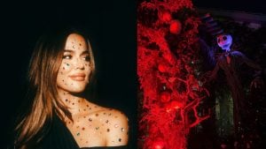 Khloé Kardashian exibe decoração de Halloween com personagens gigantes e chama atenção