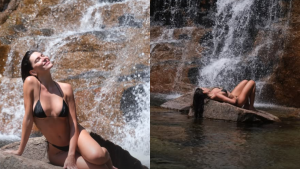 Mariana Goldfarb curte cachoeira e encanta seguidores
