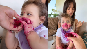 Nattan e Rafa Kalimann caem na risada com primeira fase alimentar de Zuza: ‘Parece a Peppa Pig’