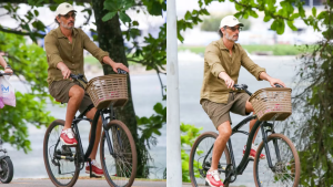 Discreto, Rodrigo Santoro é visto pedalando pela Lagoa Rodrigo de Freitas, no Rio