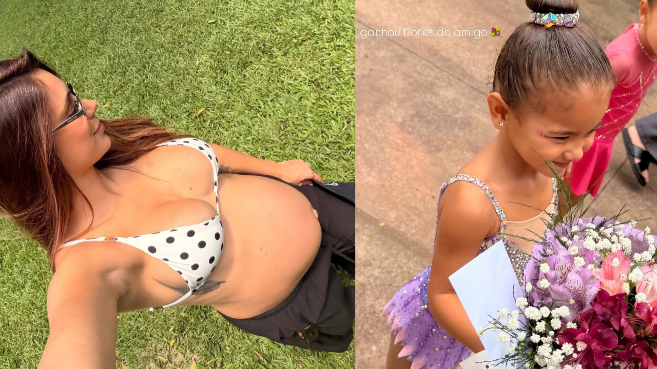 Grávida de Mariah, Bruna Biancardi exibe barrigão durante tarde de diversão com Mavie e Mel